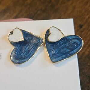 Hei Diao Blue Heart White Heart Earrings ~ Minimalist Lightweight Romantic Gift
